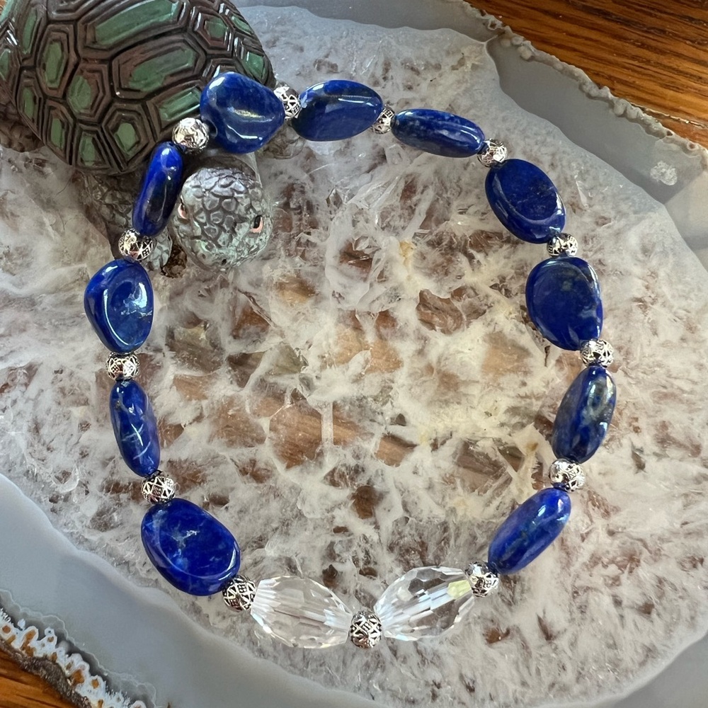 Lapis and Faceted Quartz Bracelet